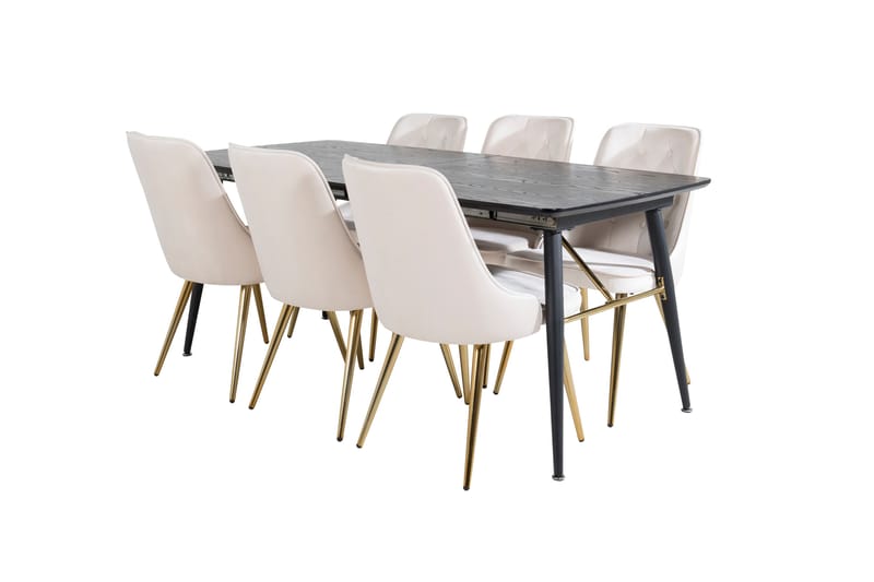 Gold Matgrupp Förlängningsbar 180-220 cm Rektangulär med 6 Velvet Deluxe stolar - Beige - Möbler - Bord & matgrupp - Matgrupp