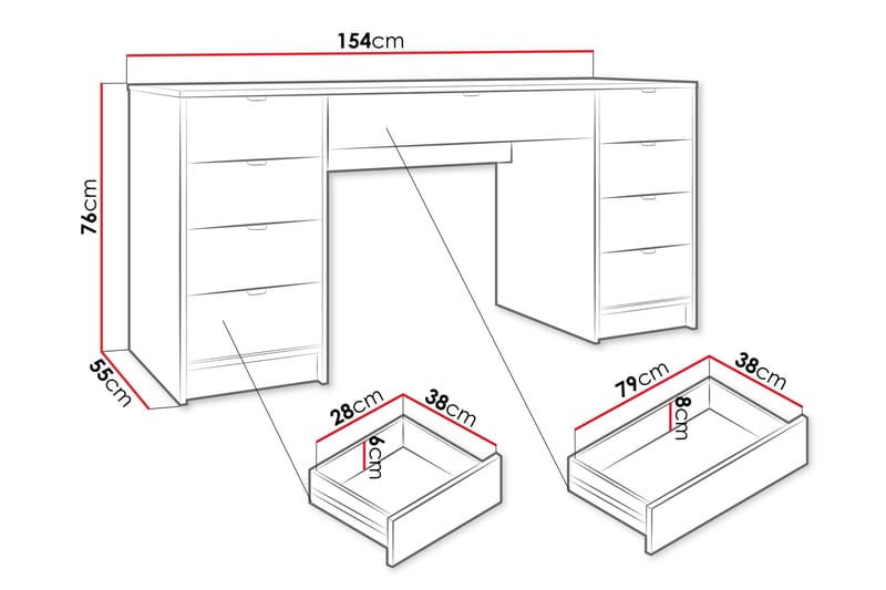 Gudelia Sminkbord 154 cm - Vit - Möbler - Bord & matgrupp - Sminkbord & toalettbord