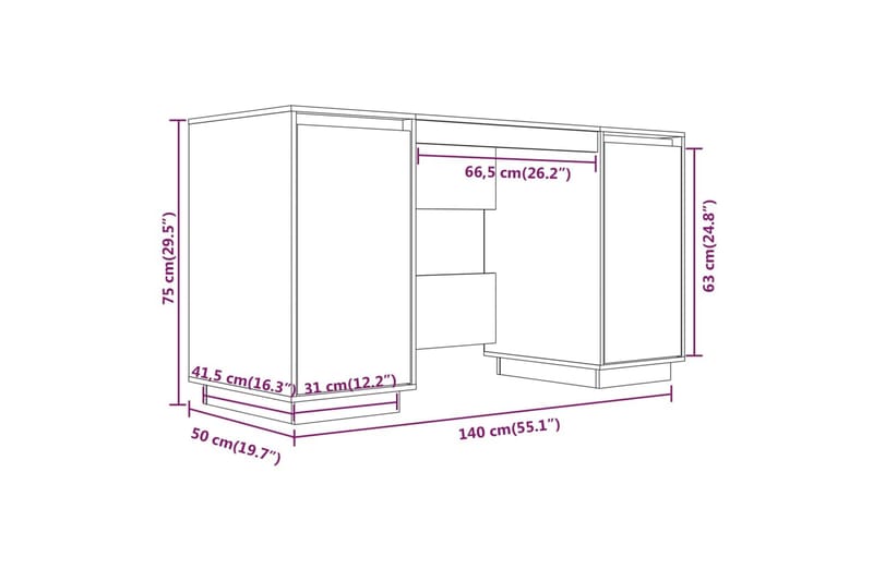 beBasic Skrivbord 140x50x75 cm massiv furu - Brown - Möbler - Bord & matgrupp - Kontorsbord - Skrivbord