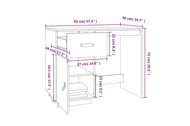 beBasic Skrivbord 95x50x75 cm massiv furu - Brown - Möbler - Bord & matgrupp - Kontorsbord - Skrivbord