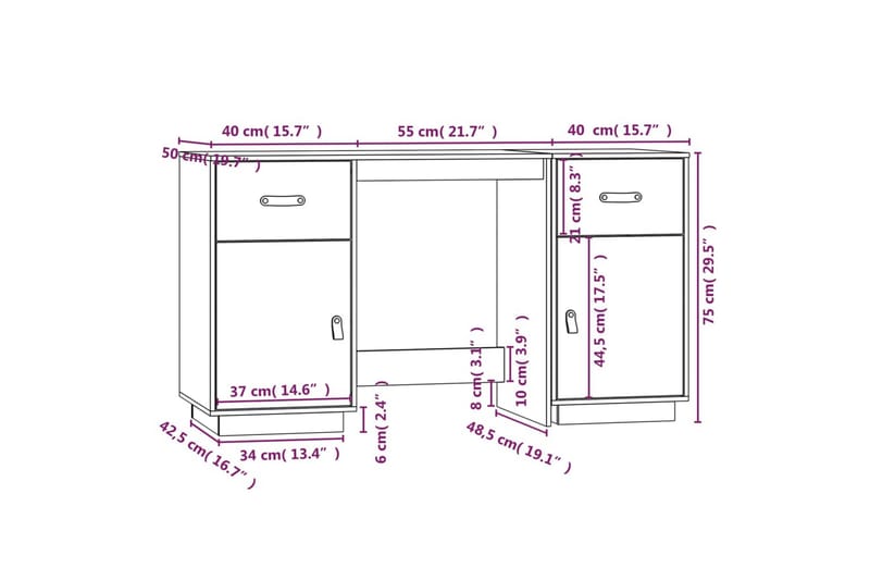 beBasic Skrivbord med skåp Honungsbrunt 135x50x75 cm massiv furu - Brown - Möbler - Bord & matgrupp - Kontorsbord - Skrivbord