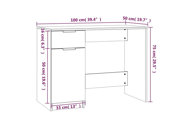 beBasic Skrivbord rökfärgad ek 100x50x75 cm konstruerat trä - Brown - Möbler - Bord & matgrupp - Kontorsbord - Skrivbord