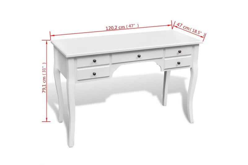 Franskt skrivbord med svängda ben och 5 lådor trä - Vit - Möbler - Bord & matgrupp - Kontorsbord - Skrivbord