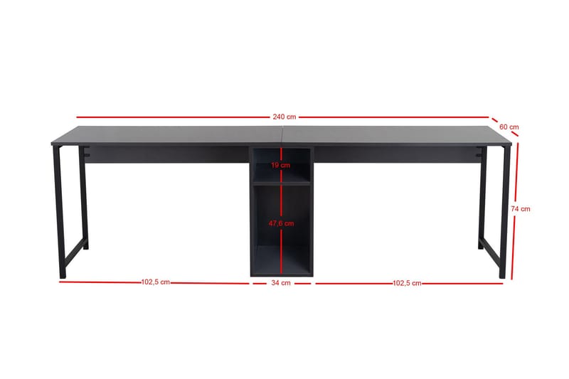 Skrivbord Hu 60x240 cm - Antracit/Svart - Möbler - Bord & matgrupp - Kontorsbord - Skrivbord