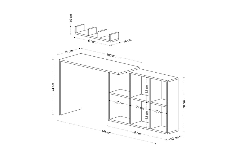 Skrivbord Kaus 74x45 cm Vit/Brun - Hanah Home - Möbler - Bord & matgrupp - Kontorsbord - Skrivbord