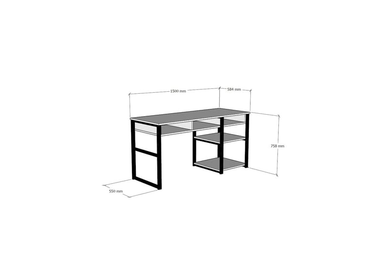 Skrivbord Dehana 150 cm med Förvaring 5 Hyllor - Vit/Svart - Möbler - Bord & matgrupp - Kontorsbord - Skrivbord