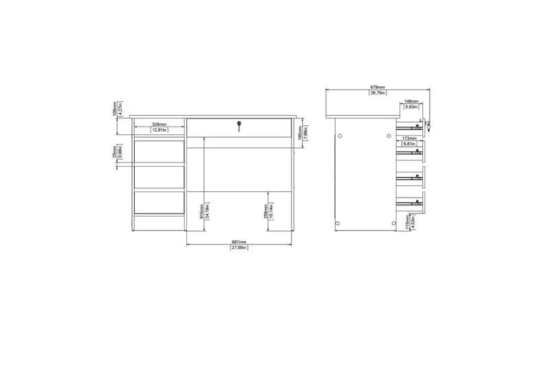 Skrivbord Falksa 109 cm - Vit - Möbler - Bord & matgrupp - Kontorsbord - Skrivbord