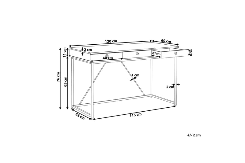 Skrivbord Flempton 120 cm med Förvaring 3 Lådor - Ljusbrun/Vit/Svart - Skrivbord - Datorbord