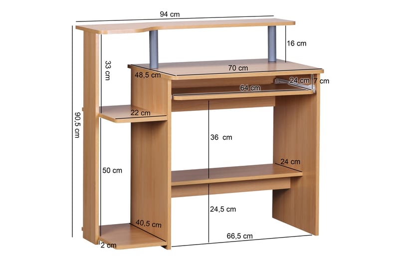 Skrivbord Kolstrup 94 cm med Förvaring Hyllor - Natur - Möbler - Bord & matgrupp - Kontorsbord - Skrivbord