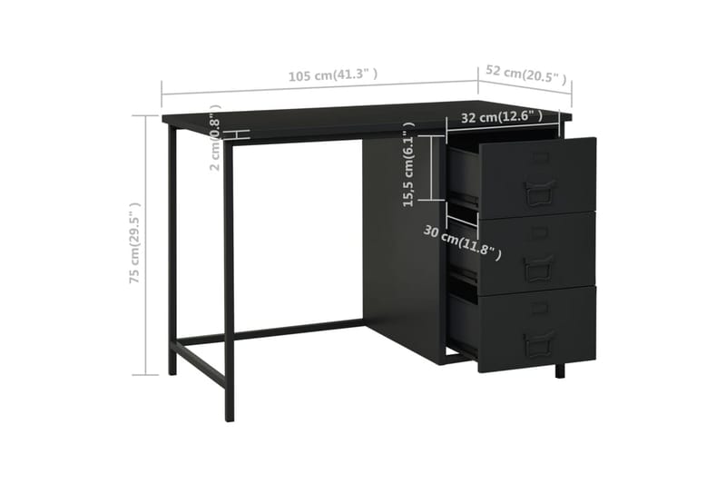 Skrivbord med lådor industriell svart 105x52x75 cm stål - Svart - Möbler - Bord & matgrupp - Kontorsbord - Skrivbord