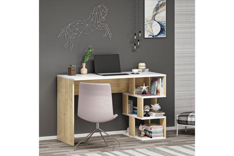 Skrivbord Myle 110 cm - Vit/Natur - Skrivbord - Datorbord - Klaffbord & hopfällbart bord - Marmorbord - Höj och sänkbart skrivbord