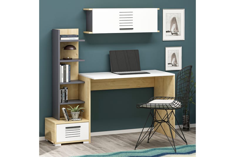 Skrivbord Oliviat 120x72x120 cm med förvaring - Blå - Skrivbord - Datorbord - Klaffbord & hopfällbart bord - Marmorbord - Höj och sänkbart skrivbord