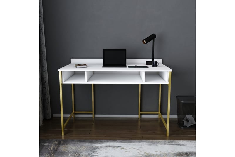 Skrivbord Yepan 60x74,8x120 cm med förvaring - Guld/Vit - Skrivbord - Datorbord