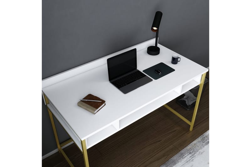 Skrivbord Yepan 60x74,8x120 cm med förvaring - Guld/Vit - Skrivbord - Datorbord