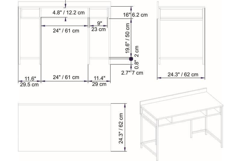 Skrivbord Yepan 60x74,8x120 cm med förvaring - Vit - Möbler - Bord & matgrupp - Kontorsbord - Skrivbord