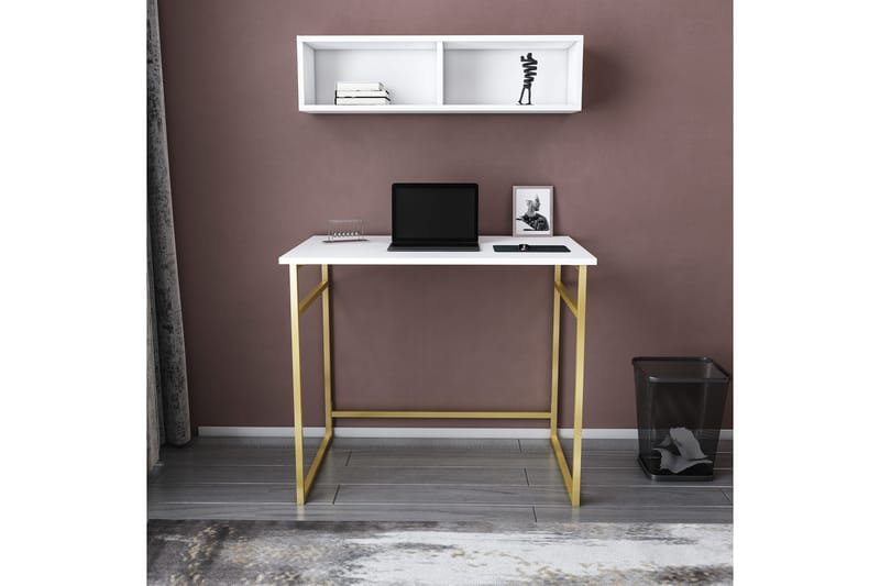 Skrivbord Yepan 60x75x90 cm - Guld/Vit - Skrivbord - Datorbord - Klaffbord & hopfällbart bord - Marmorbord - Höj och sänkbart skrivbord