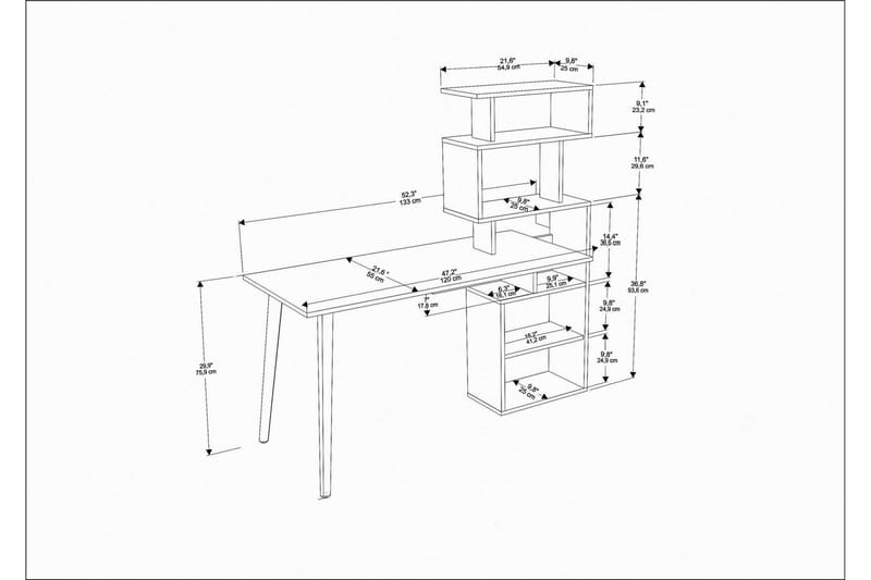 Skrivbord Zakkum 55x146,4x133 cm med förvaring - Ek - Möbler - Bord & matgrupp - Kontorsbord - Skrivbord