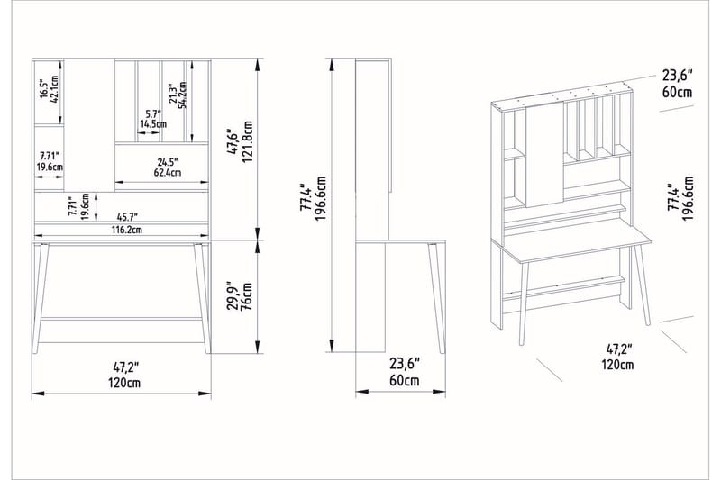 Skrivbord Zakkum 60x196,6x120 cm med förvaring - Vit - Möbler - Bord & matgrupp - Kontorsbord - Skrivbord