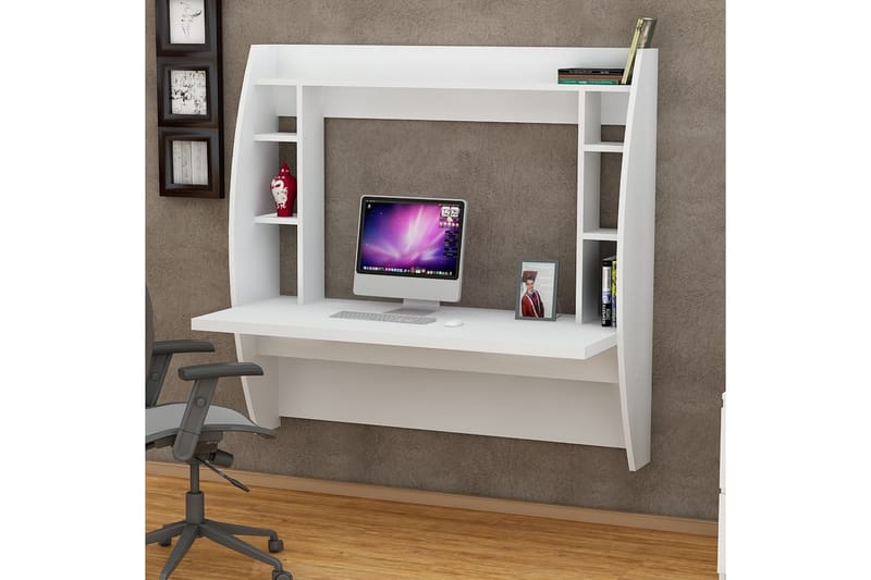 Väggskrivbord Buglem 120 cm med Förvaring Hyllor - Vit - Skrivbord - Datorbord - Klaffbord & hopfällbart bord - Marmorbord - Höj och sänkbart skrivbord