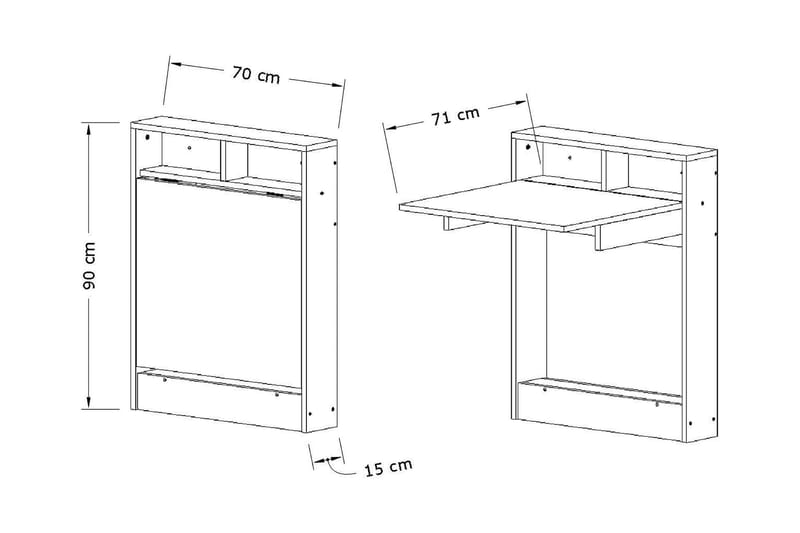 Väggskrivbord Lalenius 70 cm med Förvaring Hylla Utfällbart - Vit - Möbler - Bord & matgrupp - Kontorsbord - Skrivbord