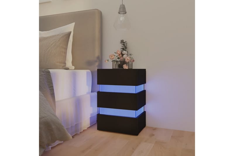 Sängskåp LED svart 45x35x67 cm spånskiva - Svart - Möbler - Bord & matgrupp - Avlastningsbord & sidobord - Sängbord & nattduksbord