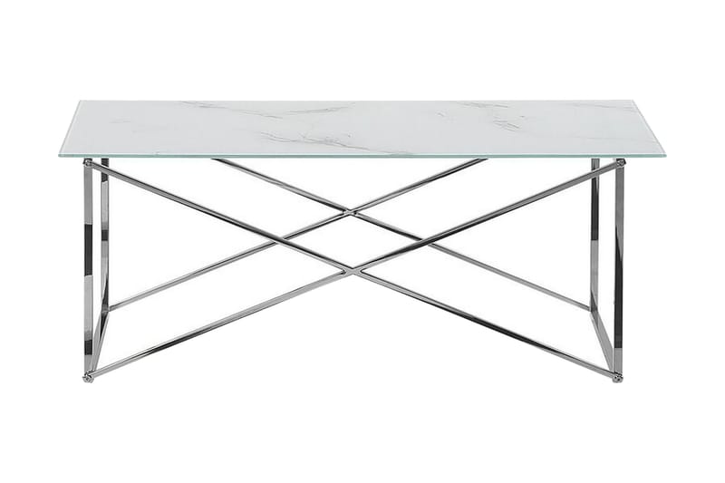 Soffbord Stromback 100 cm Marmormönster - Vit/Silver - Soffbord med hjul - Höj och sänkbart soffbord - Soffbord med förvaring - Klaffbord & hopfällbart bord - Marmorbord - Soffbord