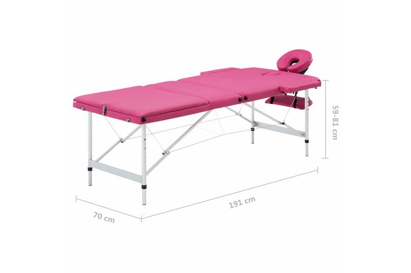 Hopfällbar massagebänk 3 sektioner aluminium rosa - Rosa - Möbler - Bord & matgrupp - Massagebord