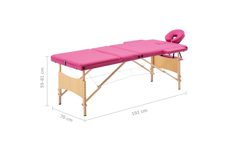 Hopfällbar massagebänk 3 sektioner trä rosa - Rosa - Möbler - Bord & matgrupp - Massagebord