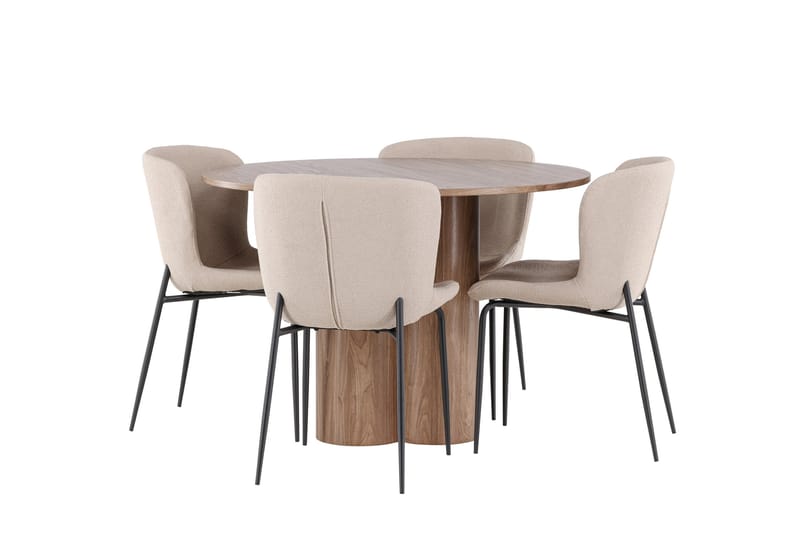 Matgrupp Olivia 110 cm Rund med 4 Modesto stolar - Mocca/Beige - Matgrupp