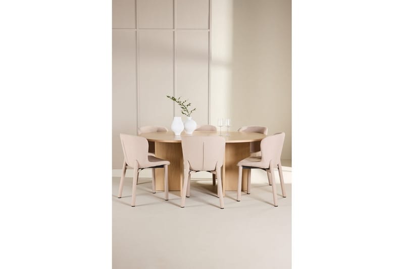 Matgrupp Strada Runt 120/170 cm Vit med Astoria Stolar 6 st, Beige - 6 st, Beige - M�öbler - Bord & matgrupp - Matgrupp