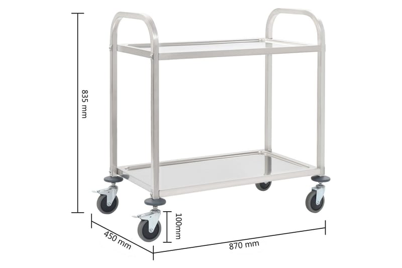 Serveringsvagn 2 våningar 95x45x83,5 cm rostfritt stål - Silver - Möbler - Bord & matgrupp - Serveringsvagn & serveringsbord - Drinkvagn & barvagn