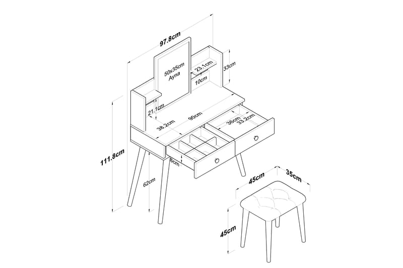 Sminkbord Fyodor 97,8 cm - Vit - Möbler - Bord & matgrupp - Sminkbord & toalettbord