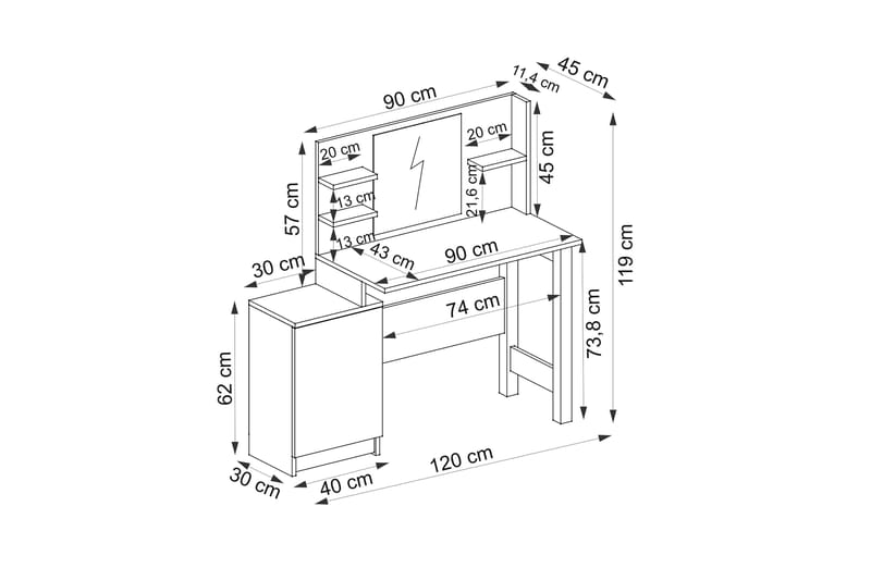 Sminkbord Hanz 120 cm - Antracit - Möbler - Bord & matgrupp - Sminkbord & toalettbord