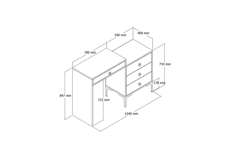 Sminkbord Ameias 124x84,7 cm Brun/Vit - Hanah Home - Möbler - Bord & matgrupp - Sminkbord & toalettbord