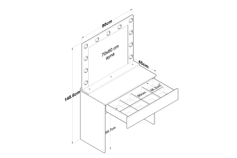 Sminkbord Naomori 90 cm - Vit - Möbler - Bord & matgrupp - Sminkbord & toalettbord