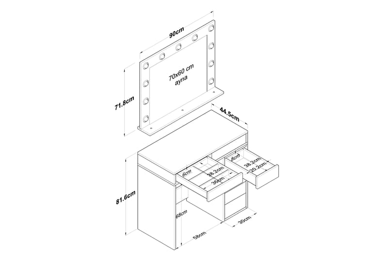 Sminkbord Ramender 90 cm - Vit - Möbler - Bord & matgrupp - Sminkbord & toalettbord