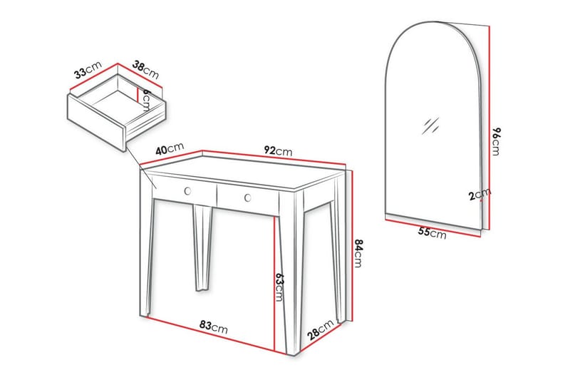 Sminkbord Rathmore 92x40 cm 84x - Vit - Möbler - Bord & matgrupp - Sminkbord & toalettbord