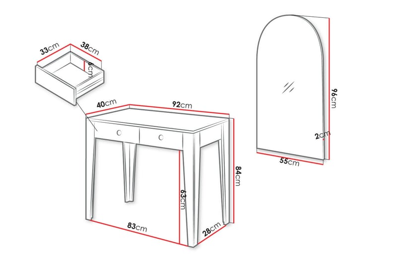 Sminkbord Rathmore 92x40 cm - Vit - Möbler - Bord & matgrupp - Sminkbord & toalettbord