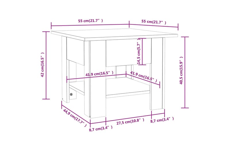 Soffbord rökfärgad ek 55x55x42 cm spånskiva - Brun - Möbler - Bord & matgrupp - Soffbord