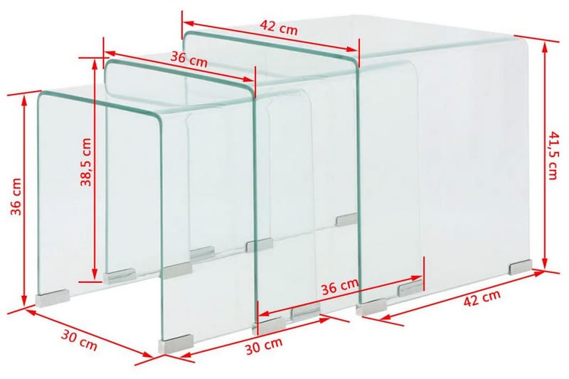 Satsbord 3 st bord härdat klarglas - Transparent - Möbler - Bord & matgrupp - Soffbord