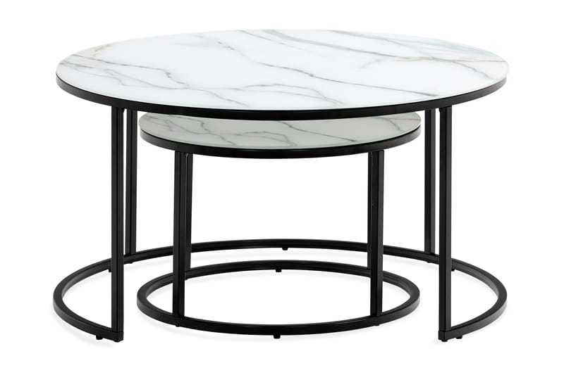 Satsbord Grasp Marmorglas - Svart|Vit - Klaffbord & hopfällbart bord - Marmorbord - Soffbord - Satsbord