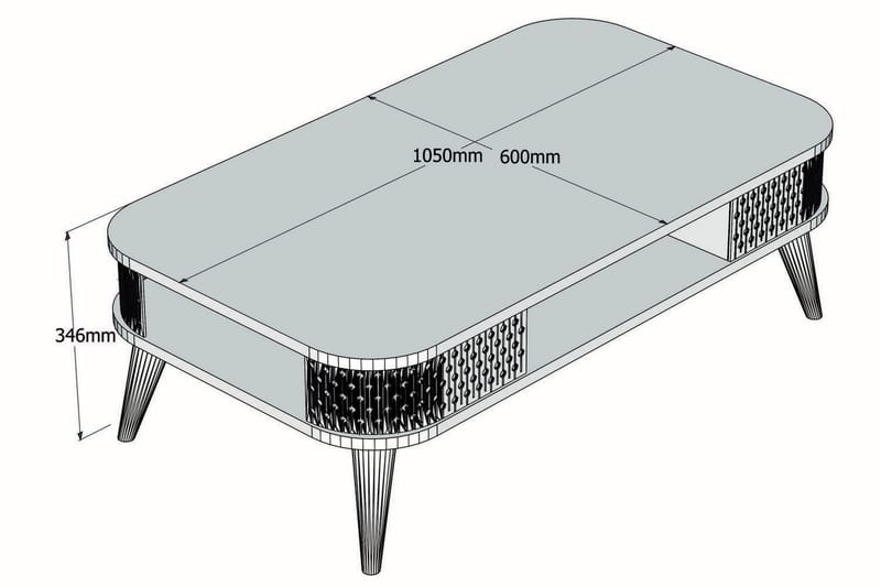 Soffbord Amtorp 105 cm med Förvaring Hylla Runda Hörn - Vit/Brun/Ek - Möbler - Bord & matgrupp - Soffbord