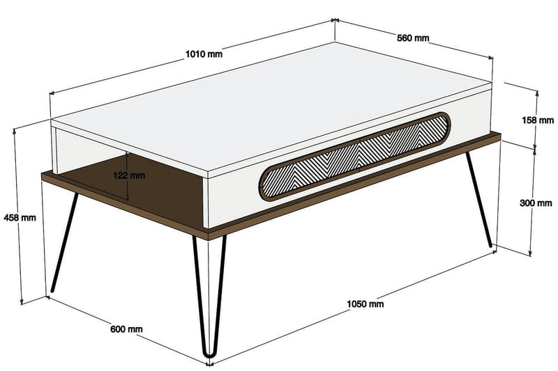 Soffbord Amtorp 105 cm med Förvaring Hylla Triangelmönster - Brun - Möbler - Bord & matgrupp - Soffbord