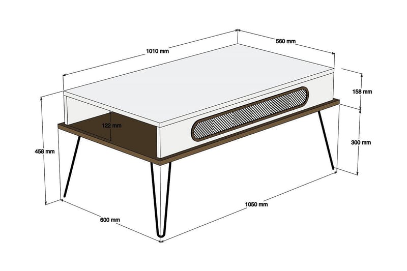 Soffbord Amtorp 105 cm med Förvaring Hylla Triangelmönster - Ljusbrun - Möbler - Bord & matgrupp - Soffbord