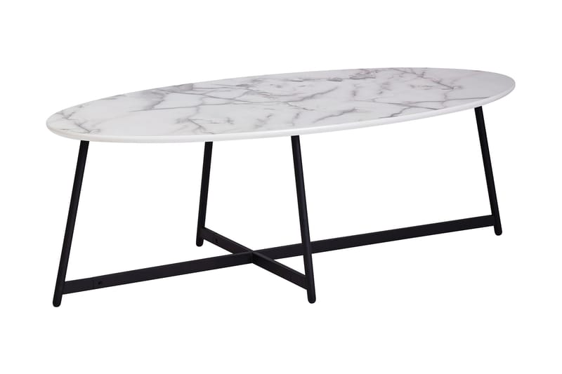 Soffbord Barela 120 cm Ovalt Marmormönster - Vit/Svart - Soffbord med hjul - Höj och sänkbart soffbord - Soffbord med förvaring - Klaffbord & hopfällbart bord - Marmorbord - Soffbord