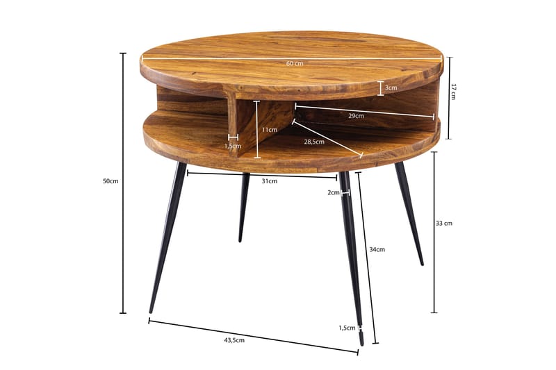 Soffbord Hayfield 60 cm med Förvaring Hylla Runt - Massivt Trä/Svart - Möbler - Bord & matgrupp - Soffbord