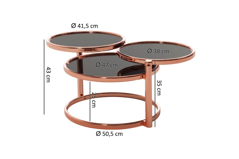 Soffbord Jayelynn 58 cm med Förvaring Hyllor Runt - Glas/Svart/Koppar - Soffbord med hjul - Höj och sänkbart soffbord - Soffbord med förvaring - Klaffbord & hopfällbart bord - Marmorbord - Soffbord