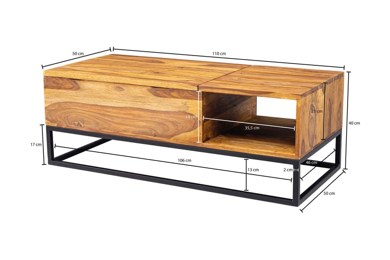 Soffbord Lowthert 110 cm med Förvaring - Massivt Trä/Svart - Möbler - Bord & matgrupp - Soffbord