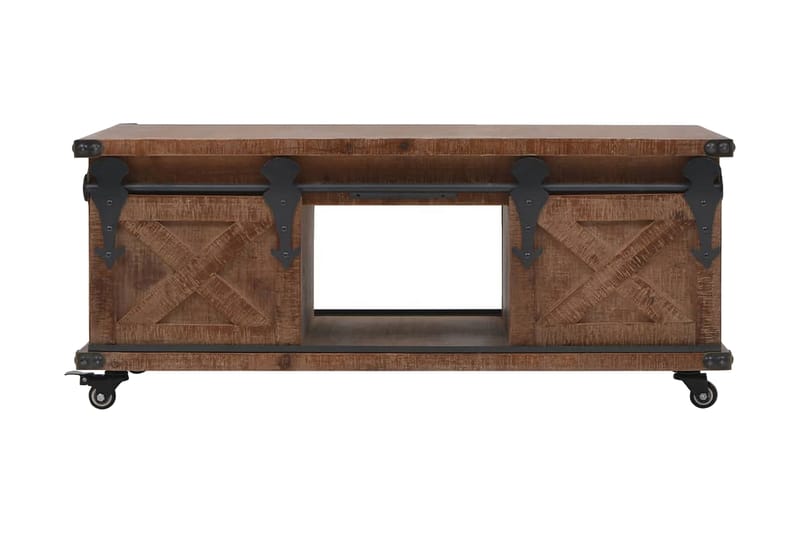 Soffbord massivt granträ 91x51x38 cm brun - Brun - Soffbord med hjul - Soffbord