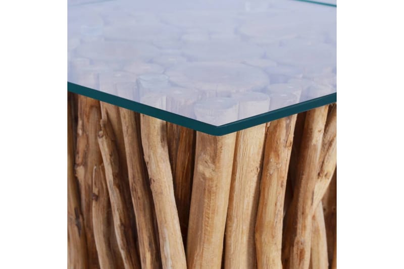 Soffbord med glasskiva 66x66x40 cm massiv teak - Brun/Glas - Möbler - Bord & matgrupp - Soffbord